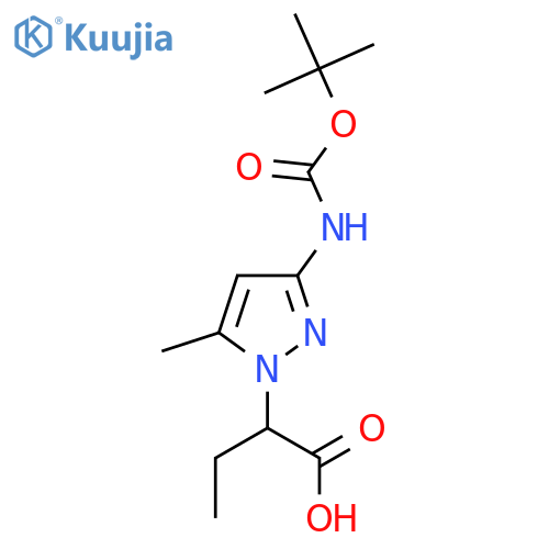 2-(3-{(tert-butoxy)carbonylamino}-5-methyl-1H-pyrazol-1-yl)butanoic acid structure