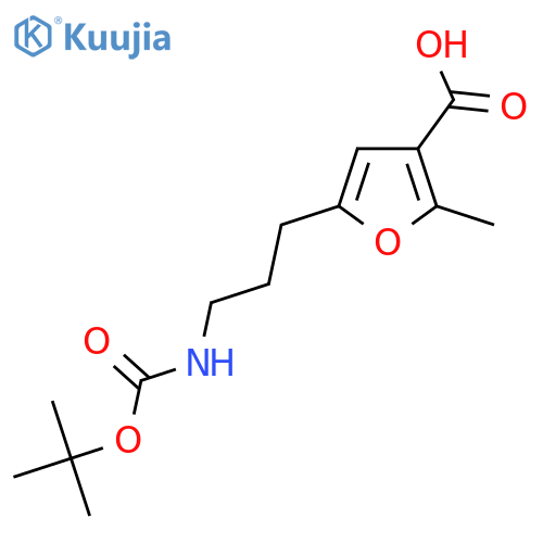 5-(3-{(tert-butoxy)carbonylamino}propyl)-2-methylfuran-3-carboxylic acid structure