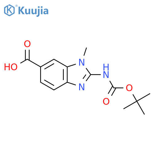 2-{(tert-butoxy)carbonylamino}-1-methyl-1H-1,3-benzodiazole-6-carboxylic acid structure