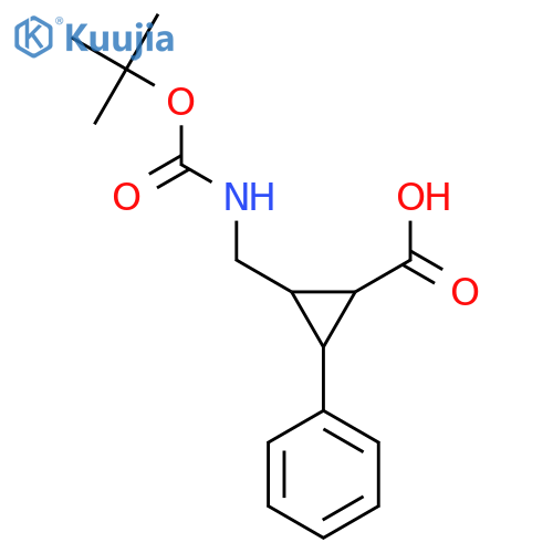 2-({(tert-butoxy)carbonylamino}methyl)-3-phenylcyclopropane-1-carboxylic acid structure