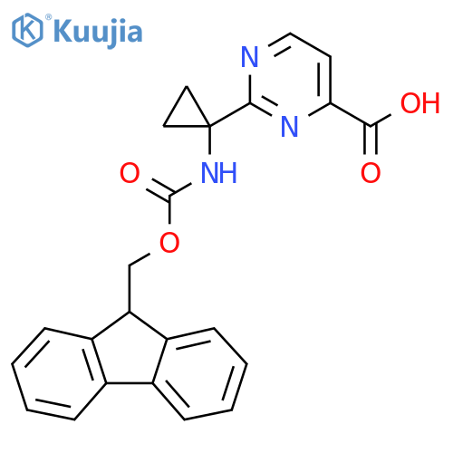 2-[1-({[(9H-fluoren-9-yl)methoxy]carbonyl}amino)cyclopropyl]pyrimidine-4-carboxylic acid structure