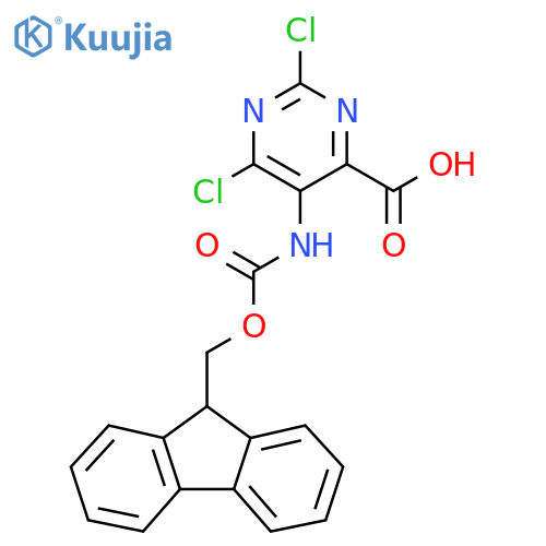 2,6-dichloro-5-({(9H-fluoren-9-yl)methoxycarbonyl}amino)pyrimidine-4-carboxylic acid structure