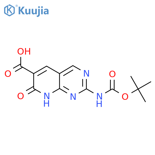 2-{(tert-butoxy)carbonylamino}-7-oxo-7H,8H-pyrido2,3-dpyrimidine-6-carboxylic acid structure