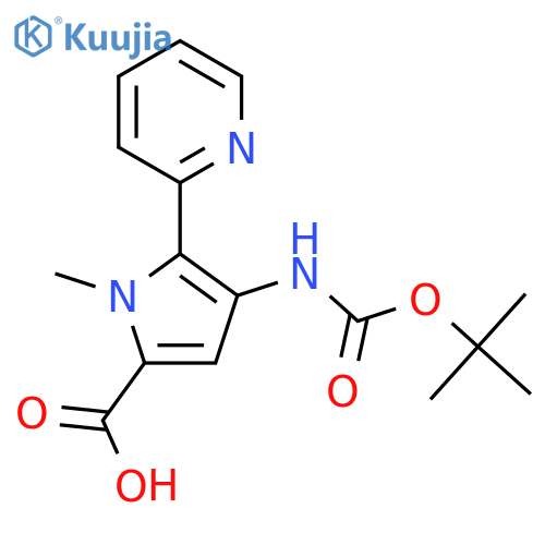 4-{(tert-butoxy)carbonylamino}-1-methyl-5-(pyridin-2-yl)-1H-pyrrole-2-carboxylic acid structure