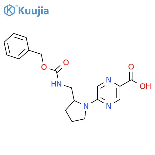 5-2-({(benzyloxy)carbonylamino}methyl)pyrrolidin-1-ylpyrazine-2-carboxylic acid structure
