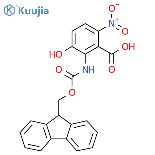 2-({(9H-fluoren-9-yl)methoxycarbonyl}amino)-3-hydroxy-6-nitrobenzoic acid structure