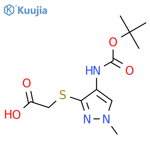 2-[(4-{[(tert-butoxy)carbonyl]amino}-1-methyl-1H-pyrazol-3-yl)sulfanyl]acetic acid structure