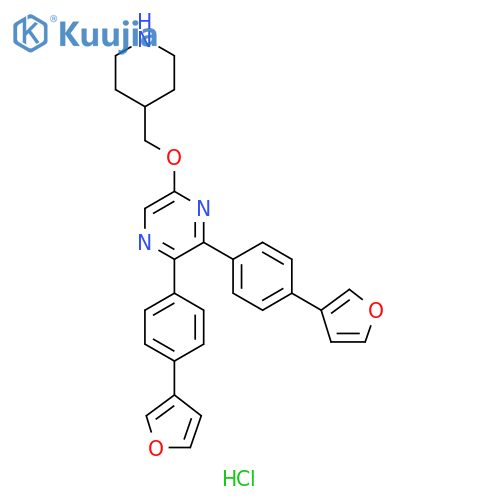 Pyrazine, 2,3-bis[4-(3-furanyl)phenyl]-5-(4-piperidinylmethoxy)-, hydrochloride (1:1) structure