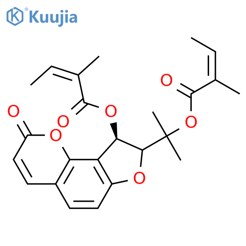 2-Butenoic acid,2-methyl-,(8S,9R)-8,9-dihydro-8-[1-methyl-1-[[(2Z)-2-methyl-1-oxo-2-butenyl]oxy]ethyl]-2-oxo-2H-furo[2,3-h]-1-benzopyran-9-ylester, (2Z)- (9CI) structure