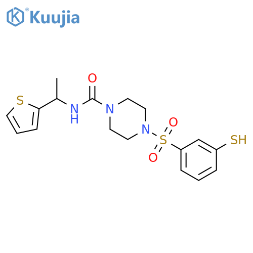 4-(3-sulfanylbenzenesulfonyl)-N-1-(thiophen-2-yl)ethylpiperazine-1-carboxamide structure