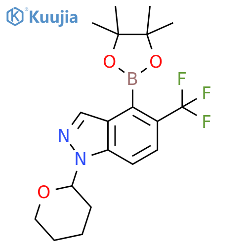 1-tetrahydropyran-2-yl-4-(4,4,5,5-tetramethyl-1,3,2-dioxaborolan-2-yl)-5-(trifluoromethyl)indazole structure
