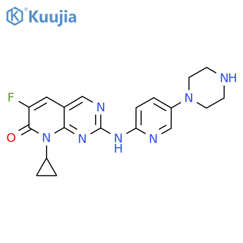 8-cyclopropyl-6-fluoro-2-{[5-(piperazin-1-yl)pyridin-2-yl]amino}-7H,8H-pyrido[2,3-d]pyrimidin-7-one structure