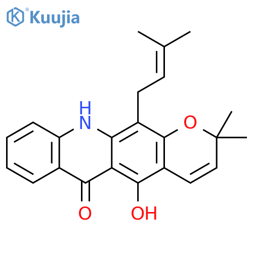 6H-Pyrano[3,2-b]acridin-6-one, 2,11-dihydro-5-hydroxy-2,2-dimethyl-12-(3-methyl-2-buten-1-yl)- structure