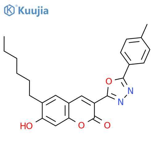 6-hexyl-7-hydroxy-3-5-(4-methylphenyl)-1,3,4-oxadiazol-2-yl-2H-chromen-2-one structure
