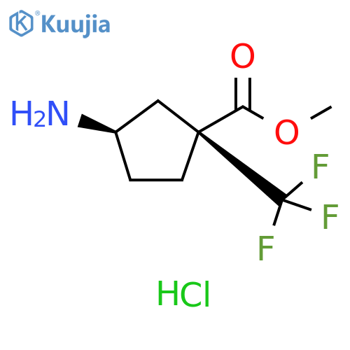 rac-methyl (1R,3S)-3-amino-1-(trifluoromethyl)cyclopentane-1-carboxylate hydrochloride structure