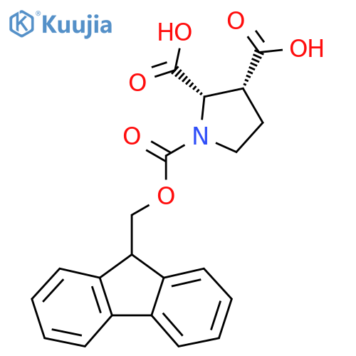 rac-(2R,3S)-1-{[(9H-fluoren-9-yl)methoxy]carbonyl}pyrrolidine-2,3-dicarboxylic acid structure