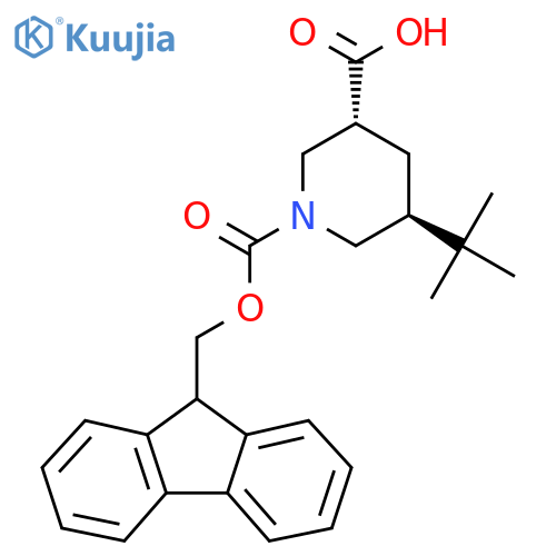 rac-(3R,5S)-5-tert-butyl-1-{(9H-fluoren-9-yl)methoxycarbonyl}piperidine-3-carboxylic acid structure