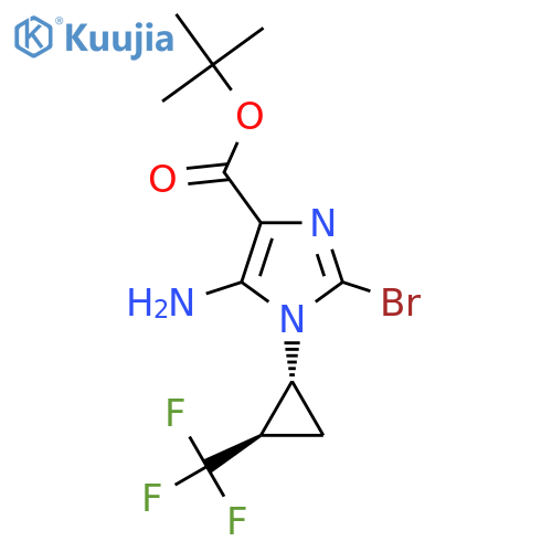 rac-tert-butyl 5-amino-2-bromo-1-(1R,2R)-2-(trifluoromethyl)cyclopropyl-1H-imidazole-4-carboxylate structure