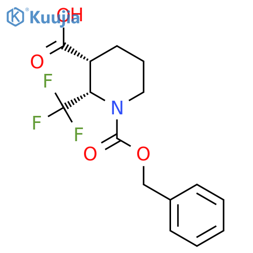 rac-(2R,3S)-1-(benzyloxy)carbonyl-2-(trifluoromethyl)piperidine-3-carboxylic acid structure