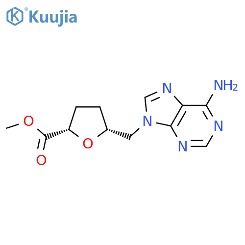 rac-methyl (2R,5S)-5-(6-amino-9H-purin-9-yl)methyloxolane-2-carboxylate structure