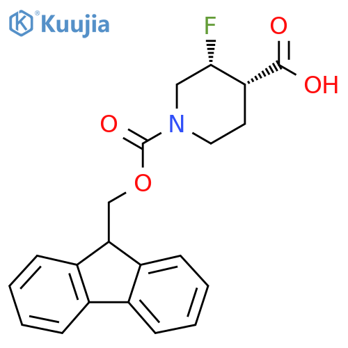 rac-(3R,4S)-1-{(9H-fluoren-9-yl)methoxycarbonyl}-3-fluoropiperidine-4-carboxylic acid structure