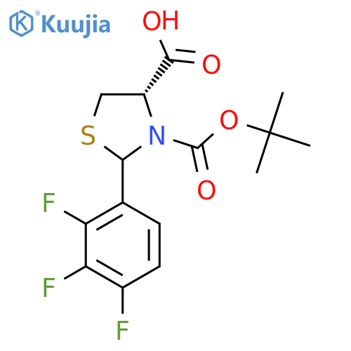 (4S)-3-(tert-butoxy)carbonyl-2-(2,3,4-trifluorophenyl)-1,3-thiazolidine-4-carboxylic acid structure