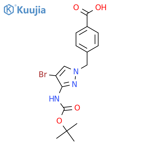4-(4-bromo-3-{(tert-butoxy)carbonylamino}-1H-pyrazol-1-yl)methylbenzoic acid structure