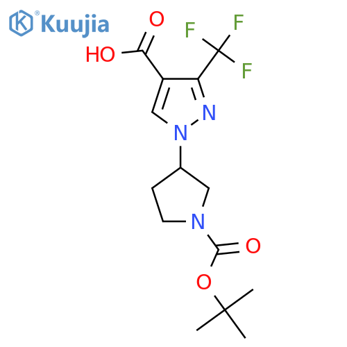 1-{1-(tert-butoxy)carbonylpyrrolidin-3-yl}-3-(trifluoromethyl)-1H-pyrazole-4-carboxylic acid structure