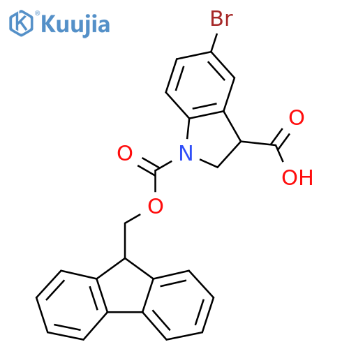 5-bromo-1-{(9H-fluoren-9-yl)methoxycarbonyl}-2,3-dihydro-1H-indole-3-carboxylic acid structure