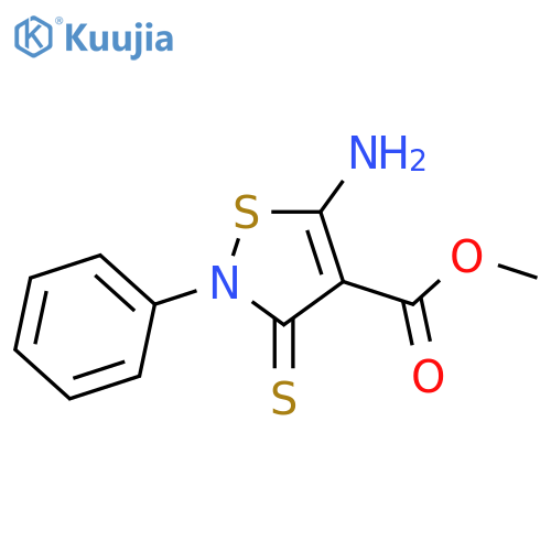 Methyl 5-amino-2-phenyl-3-sulfanylidene-2,3-dihydro-1,2-thiazole-4-carboxylate structure
