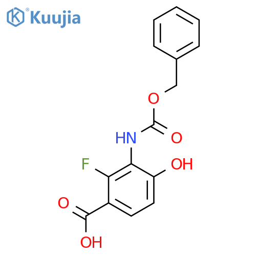 3-{(benzyloxy)carbonylamino}-2-fluoro-4-hydroxybenzoic acid structure