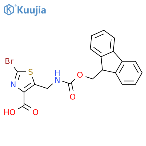 2-bromo-5-({(9H-fluoren-9-yl)methoxycarbonyl}amino)methyl-1,3-thiazole-4-carboxylic acid structure