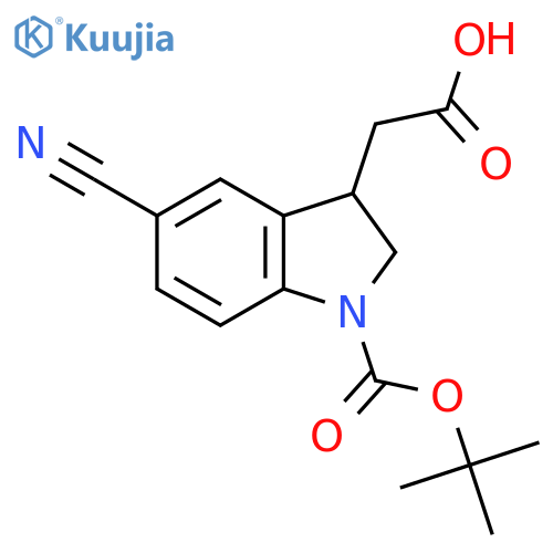 2-{1-(tert-butoxy)carbonyl-5-cyano-2,3-dihydro-1H-indol-3-yl}acetic acid structure