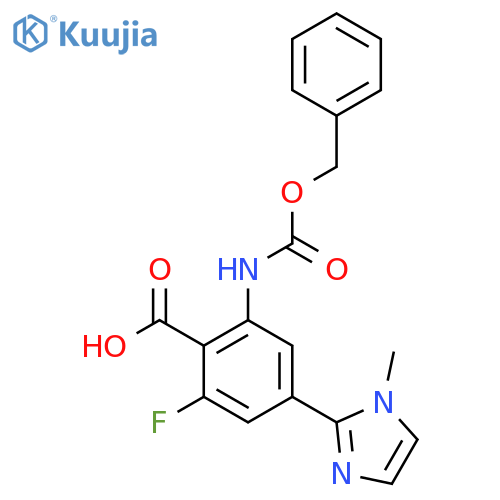 2-{(benzyloxy)carbonylamino}-6-fluoro-4-(1-methyl-1H-imidazol-2-yl)benzoic acid structure