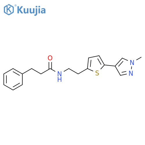 N-{2-5-(1-methyl-1H-pyrazol-4-yl)thiophen-2-ylethyl}-3-phenylpropanamide structure