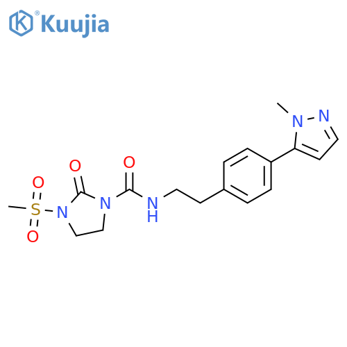 3-methanesulfonyl-N-{2-[4-(1-methyl-1H-pyrazol-5-yl)phenyl]ethyl}-2-oxoimidazolidine-1-carboxamide structure