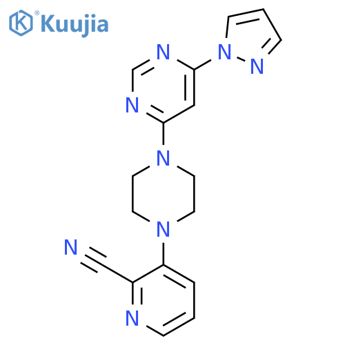 3-{4-[6-(1H-pyrazol-1-yl)pyrimidin-4-yl]piperazin-1-yl}pyridine-2-carbonitrile structure