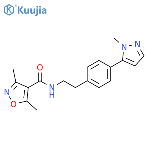 3,5-dimethyl-N-{2-[4-(1-methyl-1H-pyrazol-5-yl)phenyl]ethyl}-1,2-oxazole-4-carboxamide structure