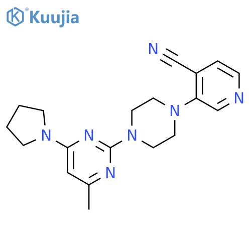 3-{4-[4-methyl-6-(pyrrolidin-1-yl)pyrimidin-2-yl]piperazin-1-yl}pyridine-4-carbonitrile structure