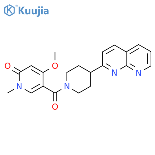 4-Methoxy-1-methyl-5-[4-(1,8-naphthyridin-2-yl)piperidine-1-carbonyl]-1,2-dihydropyridin-2-one structure