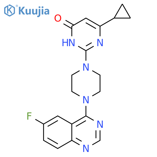 6-cyclopropyl-2-[4-(6-fluoroquinazolin-4-yl)piperazin-1-yl]-3,4-dihydropyrimidin-4-one structure