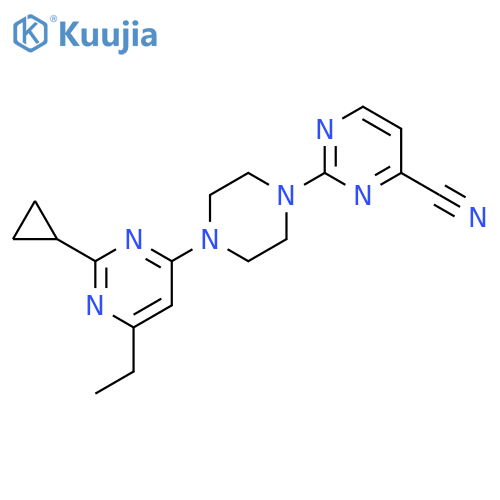 2-[4-(2-cyclopropyl-6-ethylpyrimidin-4-yl)piperazin-1-yl]pyrimidine-4-carbonitrile structure
