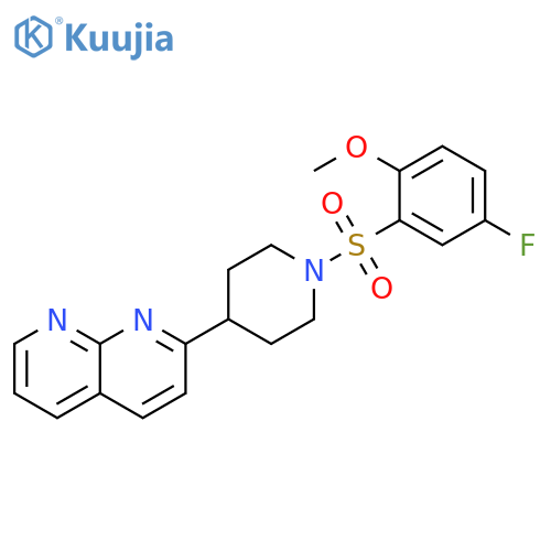 2-[1-(5-fluoro-2-methoxybenzenesulfonyl)piperidin-4-yl]-1,8-naphthyridine structure