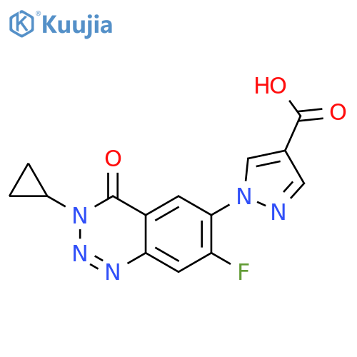 1-(3-cyclopropyl-7-fluoro-4-oxo-3,4-dihydro-1,2,3-benzotriazin-6-yl)-1H-pyrazole-4-carboxylic acid structure