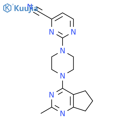 2-(4-{2-methyl-5H,6H,7H-cyclopenta[d]pyrimidin-4-yl}piperazin-1-yl)pyrimidine-4-carbonitrile structure
