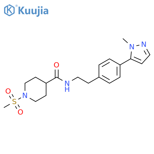 1-methanesulfonyl-N-{2-[4-(1-methyl-1H-pyrazol-5-yl)phenyl]ethyl}piperidine-4-carboxamide structure