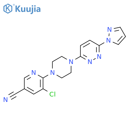 5-chloro-6-{4-[6-(1H-pyrazol-1-yl)pyridazin-3-yl]piperazin-1-yl}pyridine-3-carbonitrile structure