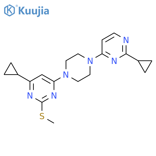 4-cyclopropyl-6-[4-(2-cyclopropylpyrimidin-4-yl)piperazin-1-yl]-2-(methylsulfanyl)pyrimidine structure