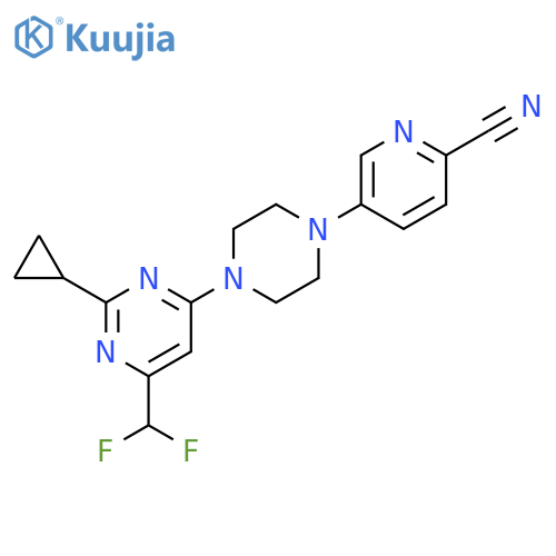 5-{4-[2-cyclopropyl-6-(difluoromethyl)pyrimidin-4-yl]piperazin-1-yl}pyridine-2-carbonitrile structure