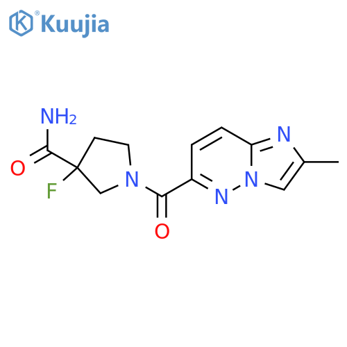 3-Fluoro-1-{2-methylimidazo[1,2-b]pyridazine-6-carbonyl}pyrrolidine-3-carboxamide structure